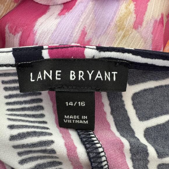 Lane Bryant Shirt Womens 14/16 Pink Black White Stripe Tie Hem Long Sleeve Top - Picture 5 of 12